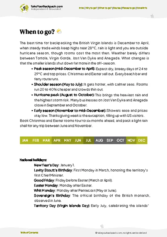 example page 3 from our offline Travel Guide for British Virgin Islands